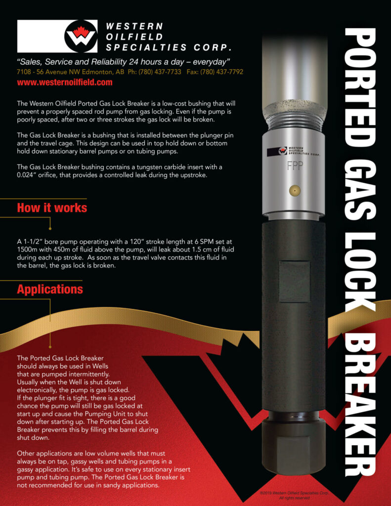 Western Oilfield Specialties Corp Ported Gas Lock Breaker Brochure.