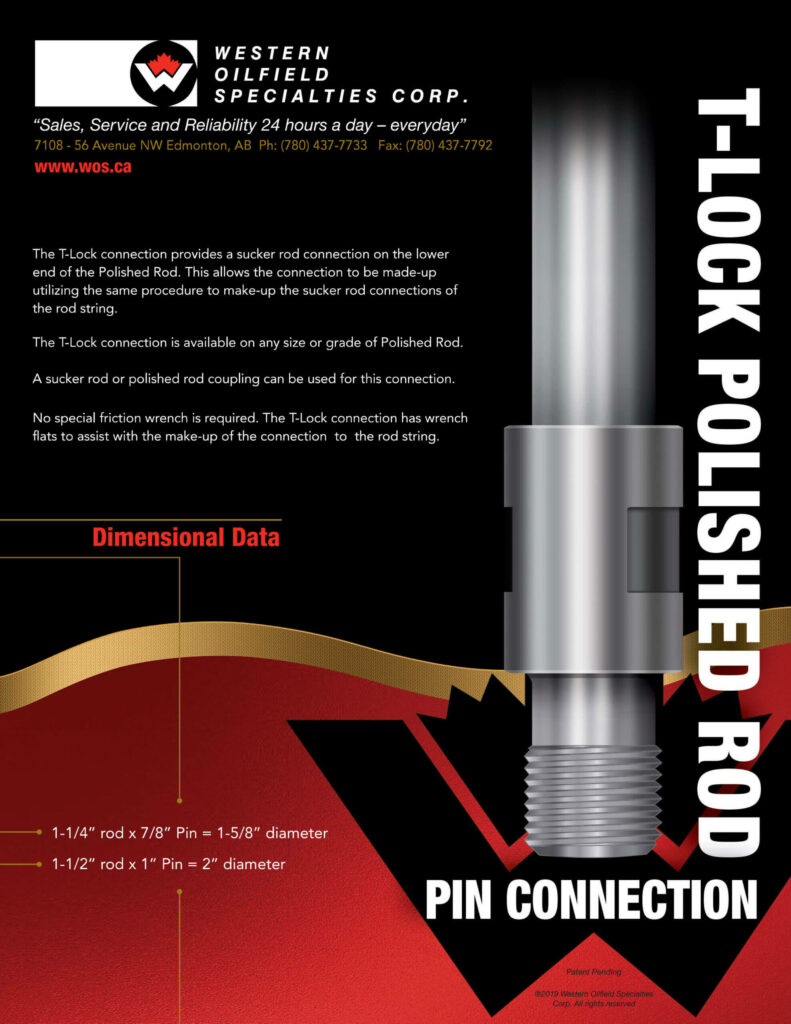 Western Oilfield Specialties Corp T-lock Polished Rod Pin Connection Brochure.